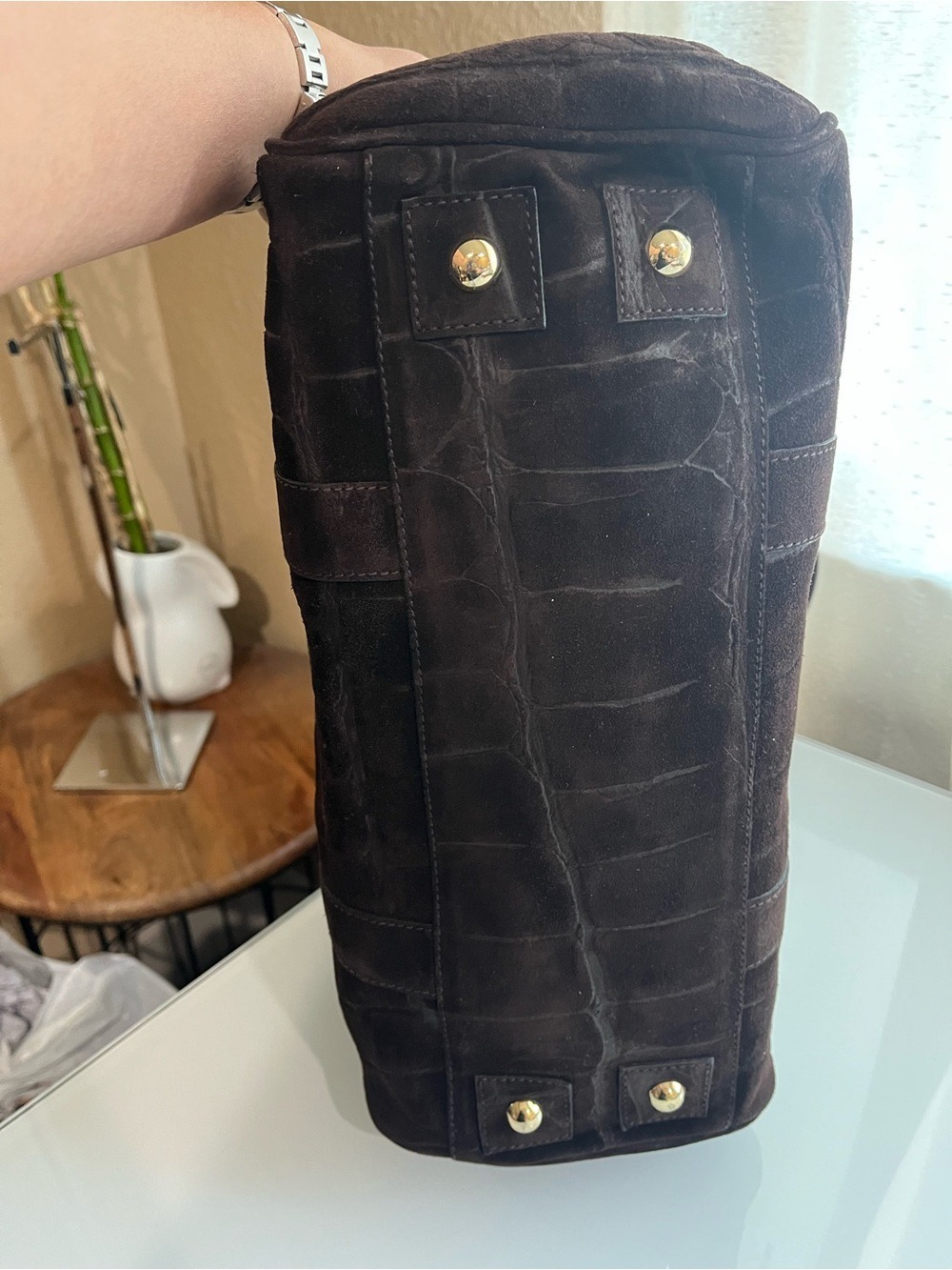 MULBERRY CHOCOLATE CROC EMBOSSED SUEDE BAYSWATER - Picture 6 of 11